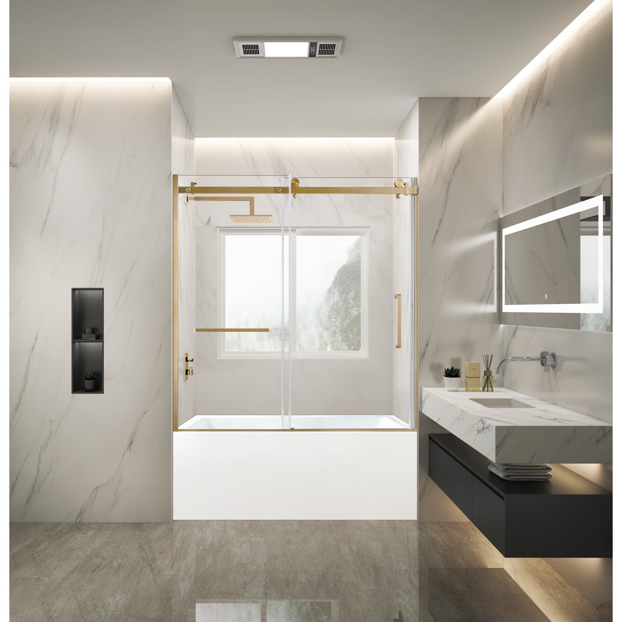 Kingston Brass KVTAP603622L7 60-Inch Acrylic Rectangular 3-Wall Alcove Tub Combo with Tub Door (Left Hand Drain) in White/Brushed Brass