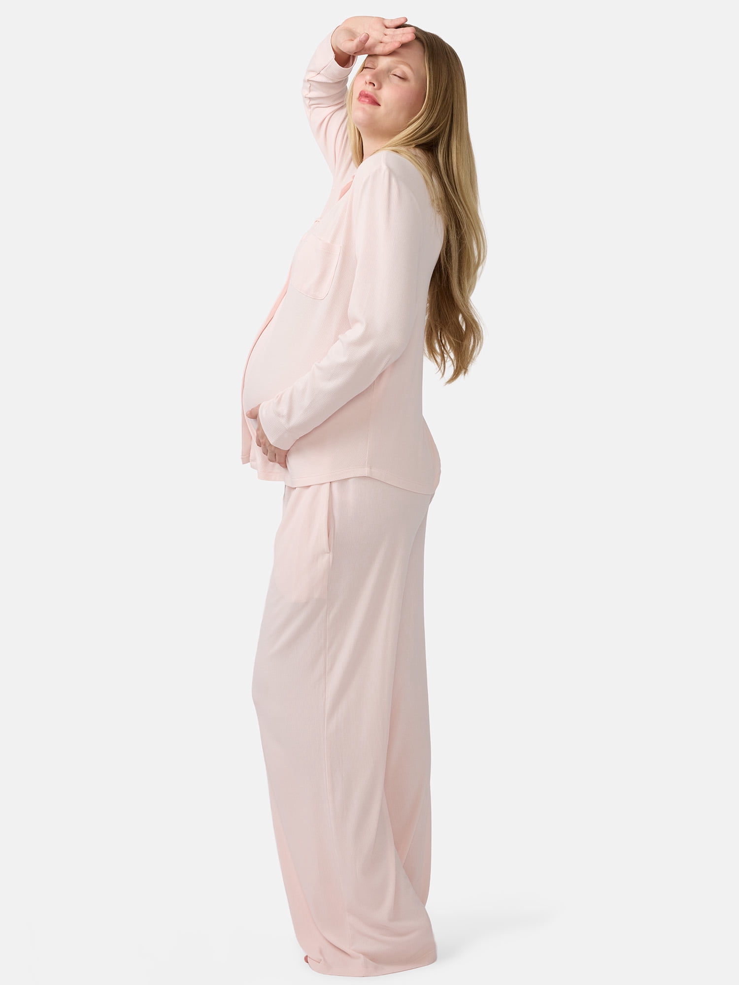 Ingrid & Isabel For Every Belly Women's Maternity Long Sleeve Button Down Shirt & Open Leg Pajama Set, Sizes S-XXXL