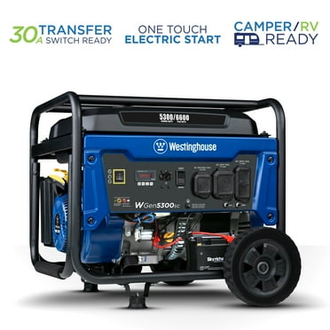 Westinghouse 6600 Peak Watt Electric Start Portable Gas Powered Generator with CO Sensor and Wheel Kit