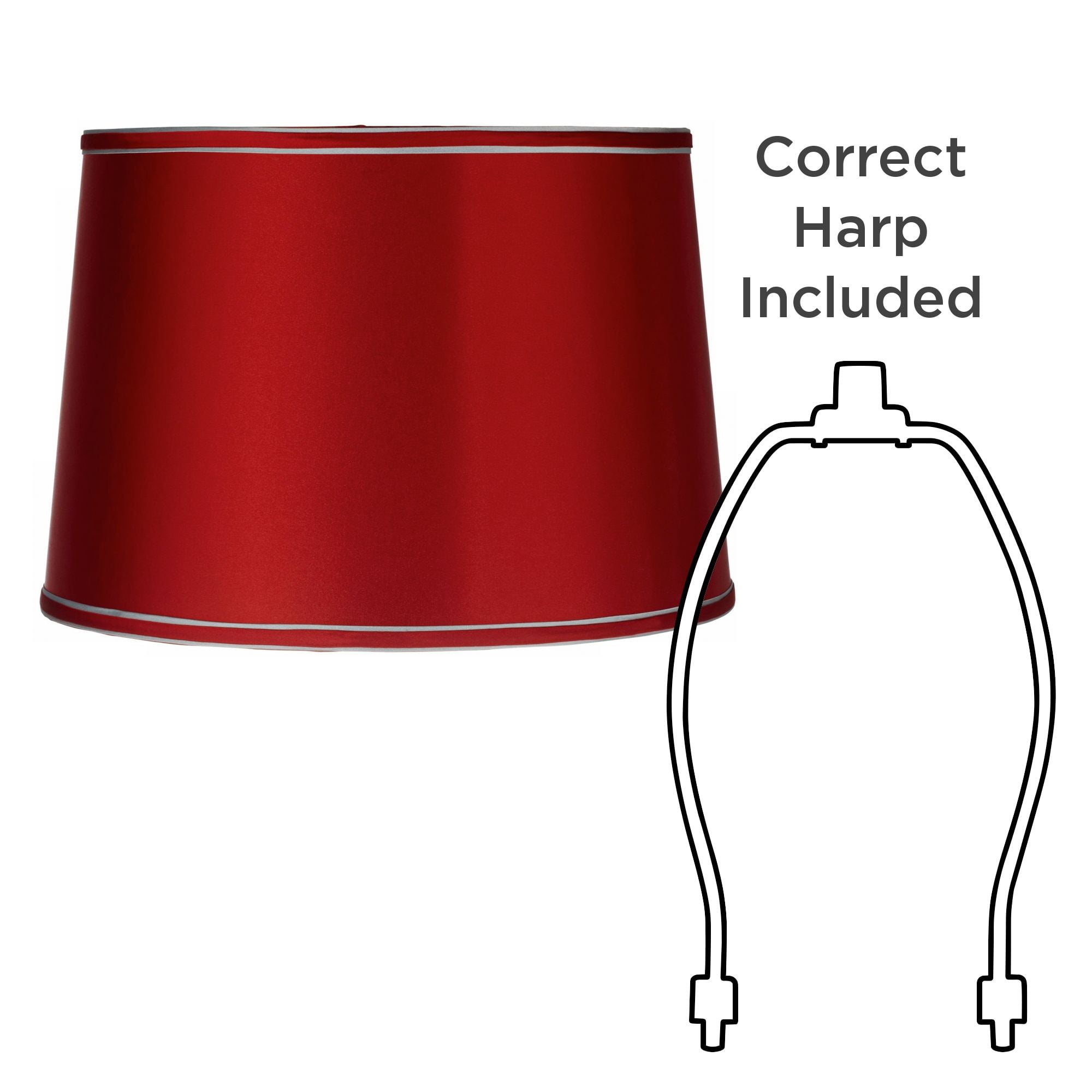 Springcrest Sydnee Satin Red Medium Drum Lamp Shade 14" Top x 16" Bottom x 11" Slant x 11" High (Spider) Replacement with Harp and Finial