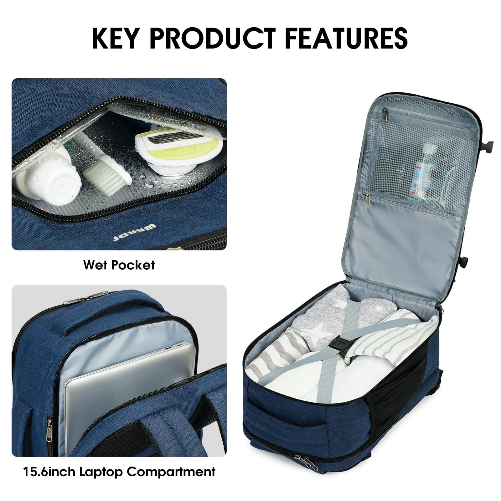 15.6 Inch Laptop Backpack Travel Backpacks Carry on Daypack for Spirit Airlines Personal Item Bag 18x14x8 with Wet Pocket School Bookbag, 20L, Blue