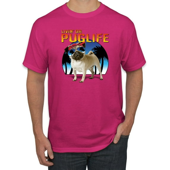 Wild Bobby, Cute Pug Life Living, Animal Lover, Men Graphic Tee, Fuschia, 5X-Large