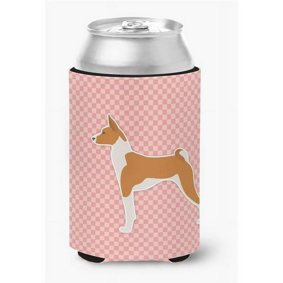 Basenji Checkerboard Pink Can or Bottle Hugger