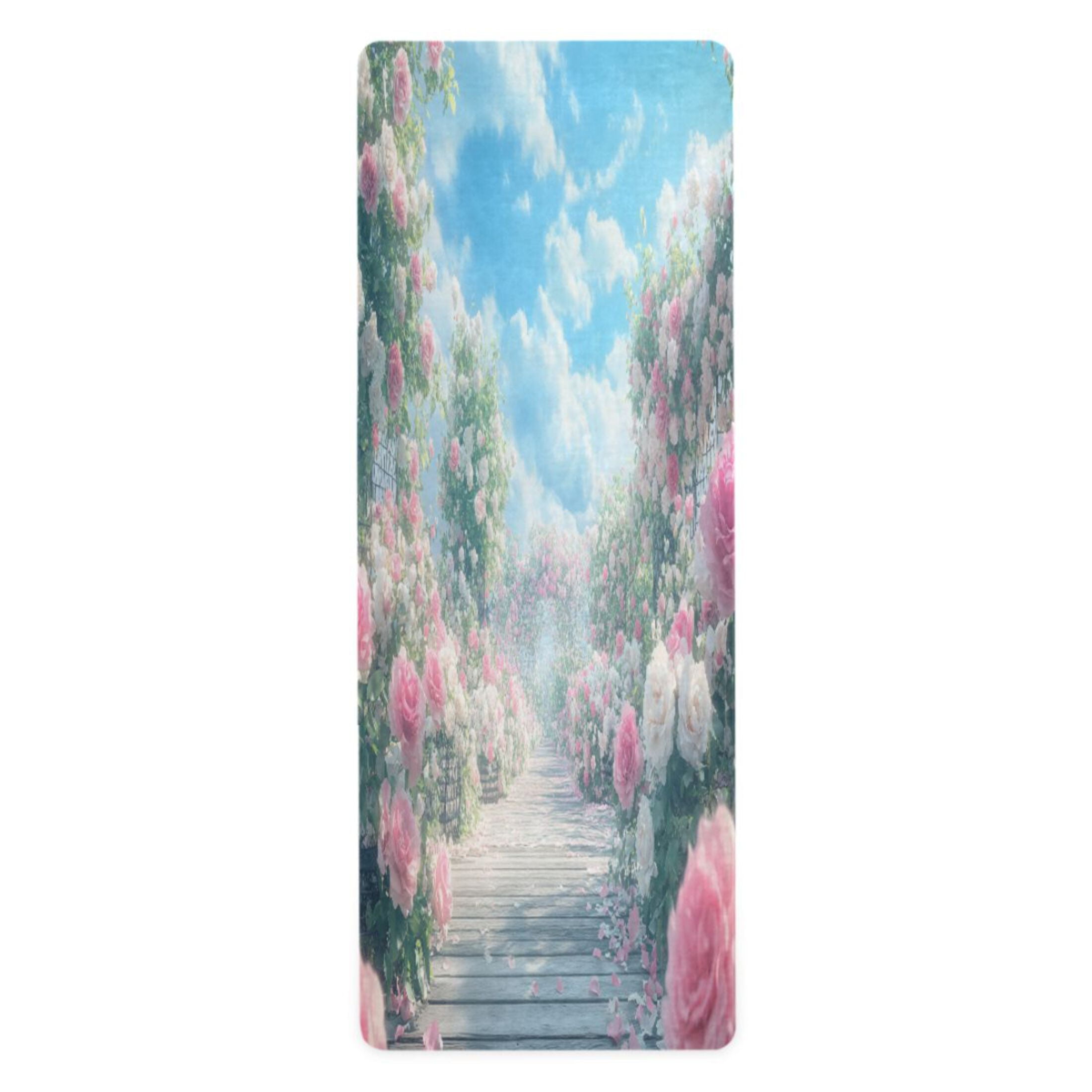 BZSMCE Yoga Mat Women Blooming Pink Rose Fitness Mat