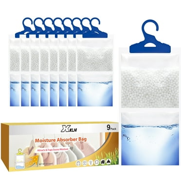 XKLN Moisture Absorber Packets 9 Pack, Humidity Packs, Hanging Closet Dehumidifier Bags,  9.8OZ