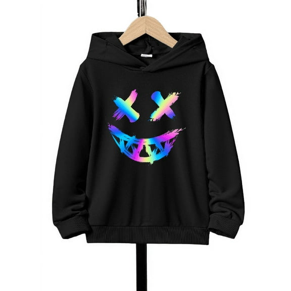 Colorful Funny Smiling Face Print Boys Casual Pullover Long Sleeve Hoodies, Boys Sweatshirt For Fall Winter, Kids Hoodie Tops Outdoor