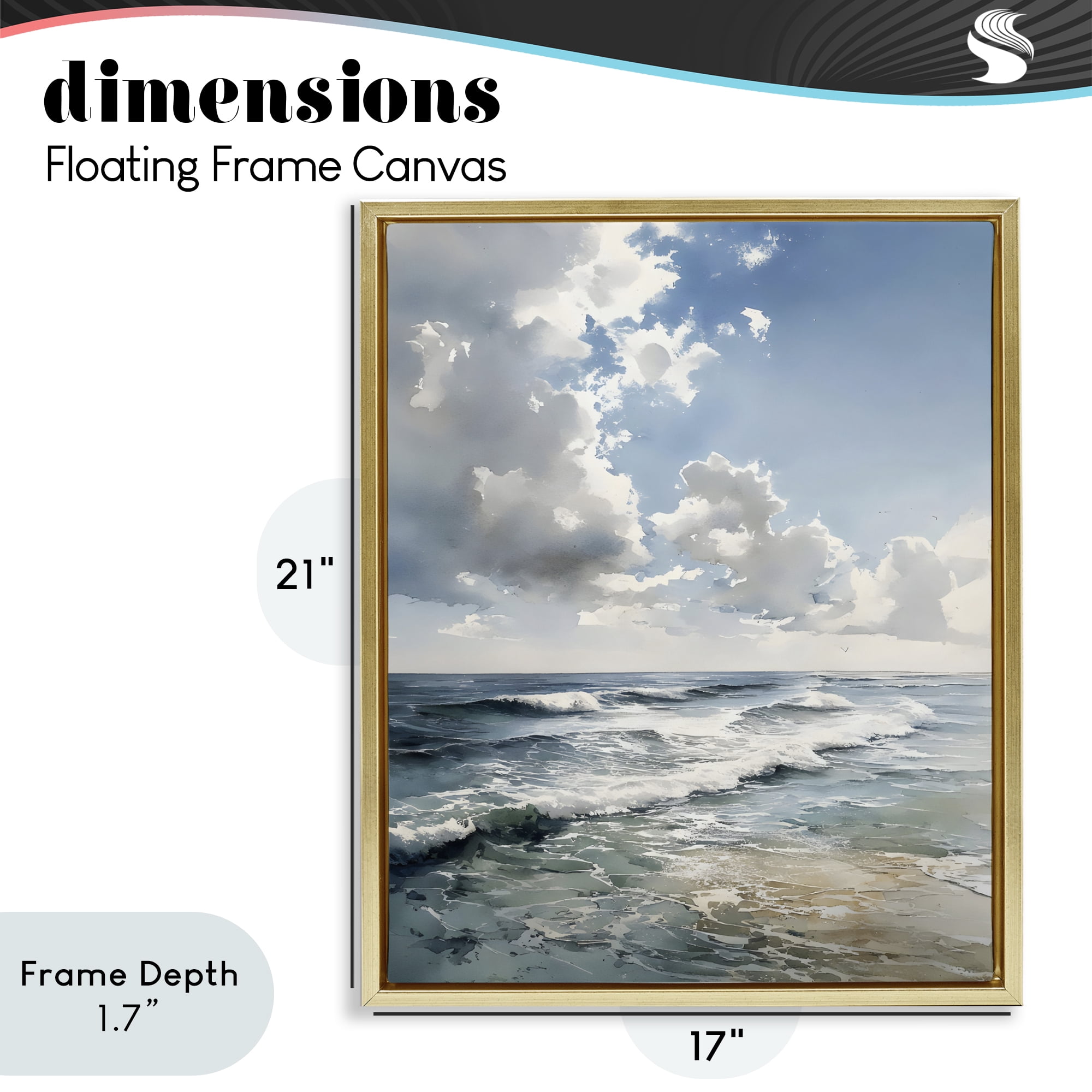 Stupell Industries Soft Waves & Clouds Gold Framed Floater Canvas Wall Art, design by Franklyn Gregory