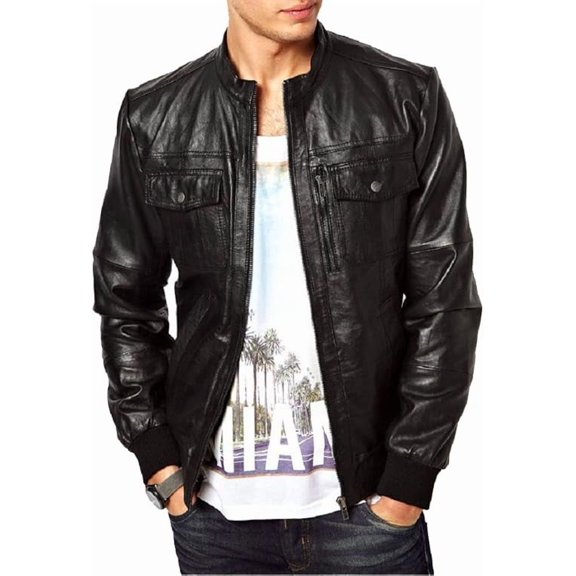 New Genuine Lambskin Black Leather Designer Jacket Motorcycle Biker Men's A622