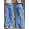 thumbnail image 6 of ZANKLEY Women Bowknot Embroidery Y2k Jeans Straight Leg Boyfriend Denim Pants, 6 of 12