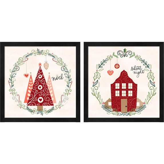 Great Art Now Hygge Christmas A by Noonday Design, 2 Piece Framed Art Set Each 13"W x 13"H