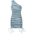 thumbnail image 1 of Vestido corto sin mangas con cordón para mujer, con un hombro descubierto, fruncido Azul (Dusty Blue) M Azul (Dusty Blue) M Xishao ropa, 1 of 2