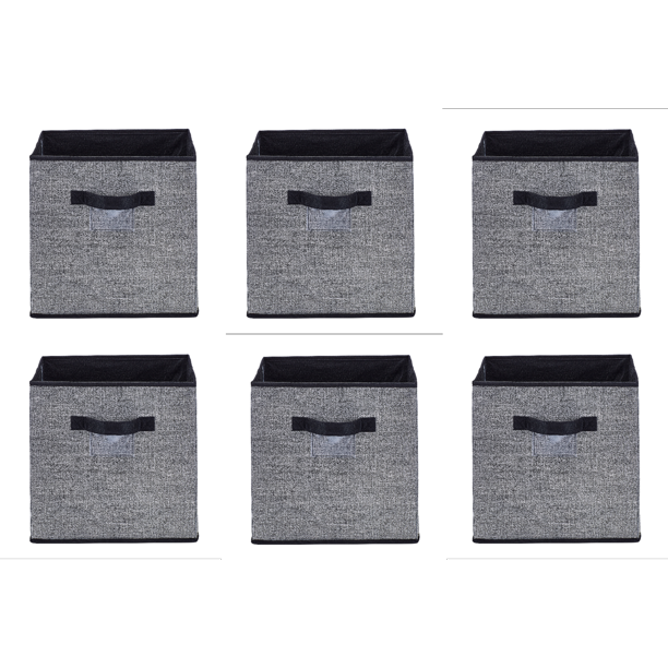 Simplify Collapsible Fabric Storage Basket Cube, Black, 6 Pack