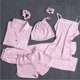 thumbnail image 3 of Pijama de siete piezas de color sólido para mujer, cárdigan de seda para primavera/otoño/verano, ropa de hogar, traje de pijama de seda artificial de 7 piezas, 3 of 5