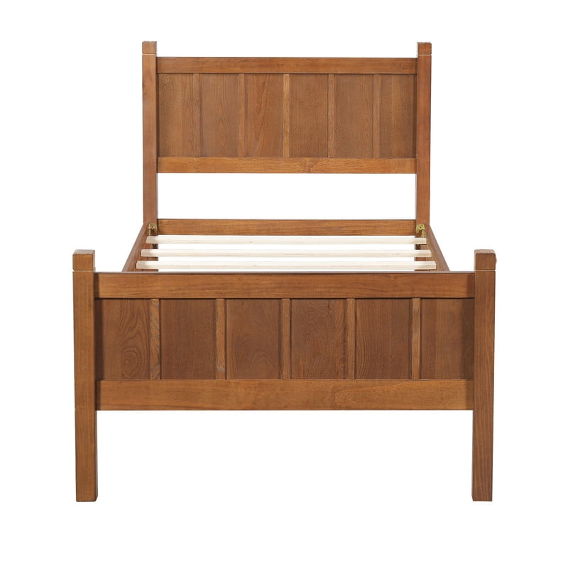 Twin Size Farmhouse Platform Bed with Flat Panel Designed Headboard & Footboard, Minimalist Wood Bed Frame with Under-Bed Storage