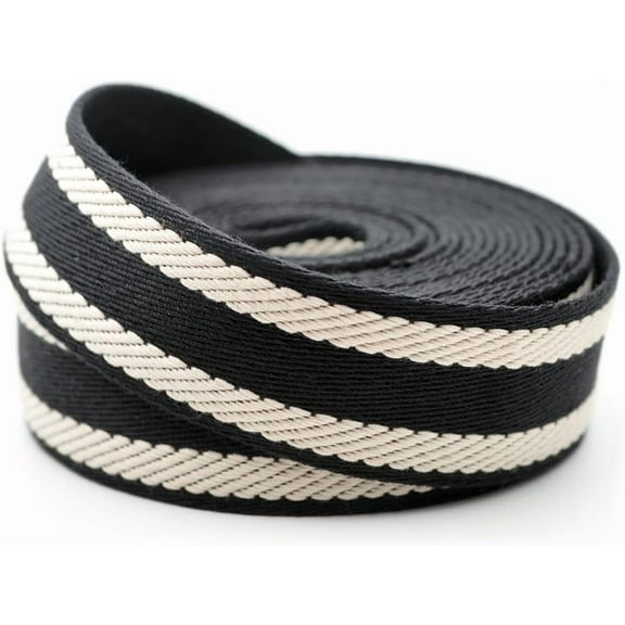 CRAFTME STUDIO Cotton Webbing Strap, Spiral Pattern Heavy Webbing for Bags, Sewing & Crafts (1.5 Inches x 5 Yards, Black-Ivory)