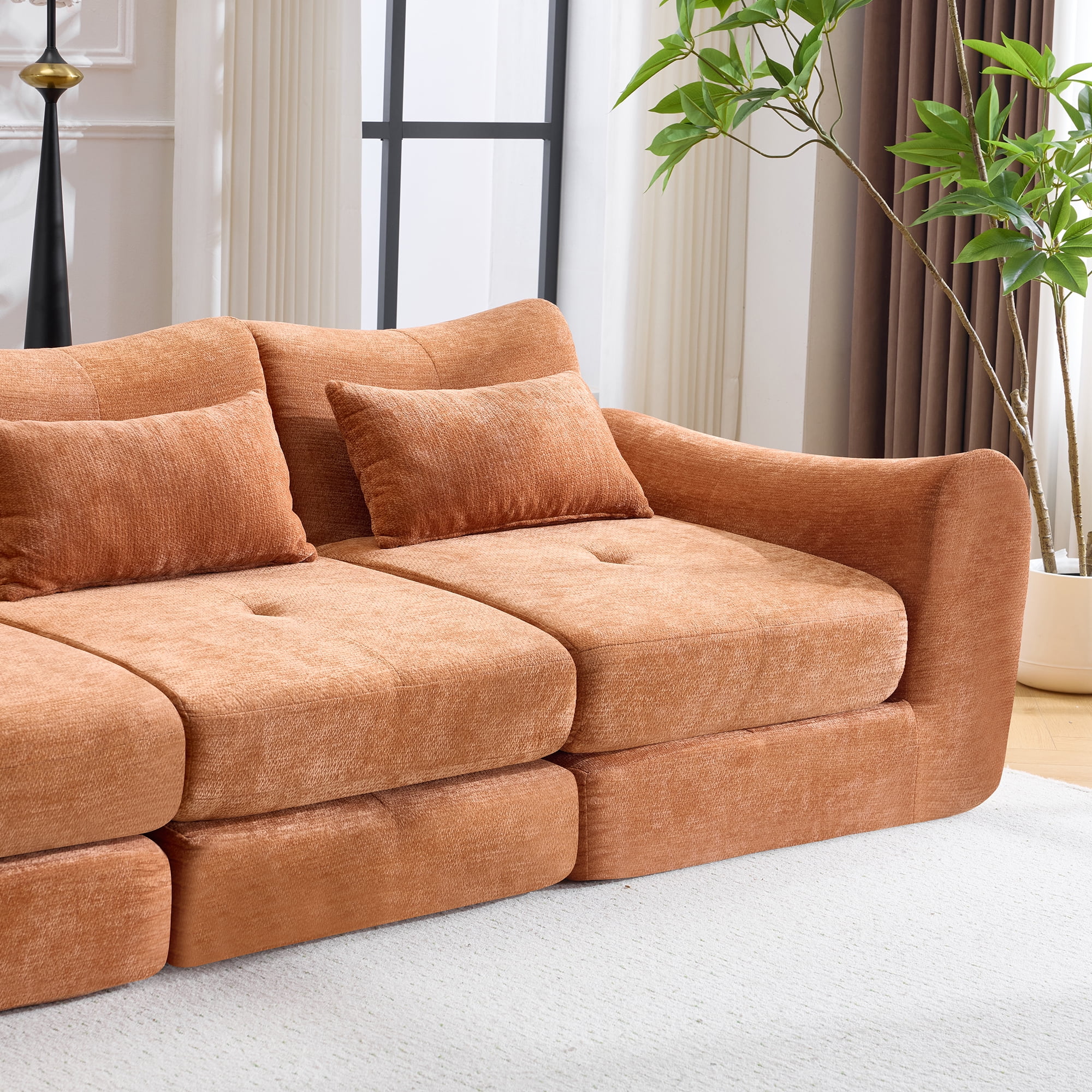 GARITIN Flannelette Fabric Modular Cloud Sectional Sofa Bed, Orange