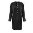 thumbnail image 4 of LowProfile Dresses for Women Casual Winter Fall Plus Size Long Sleeve O-Neck Cotton Linen Button Shirt Crewneck Loose With Two Pockets Fashion Dress Black 4XL, 4 of 6