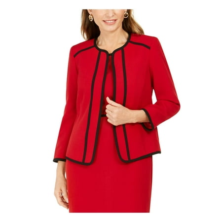 Kasper Petite Piping-Trim Collarless Blazer - Fire Red/black