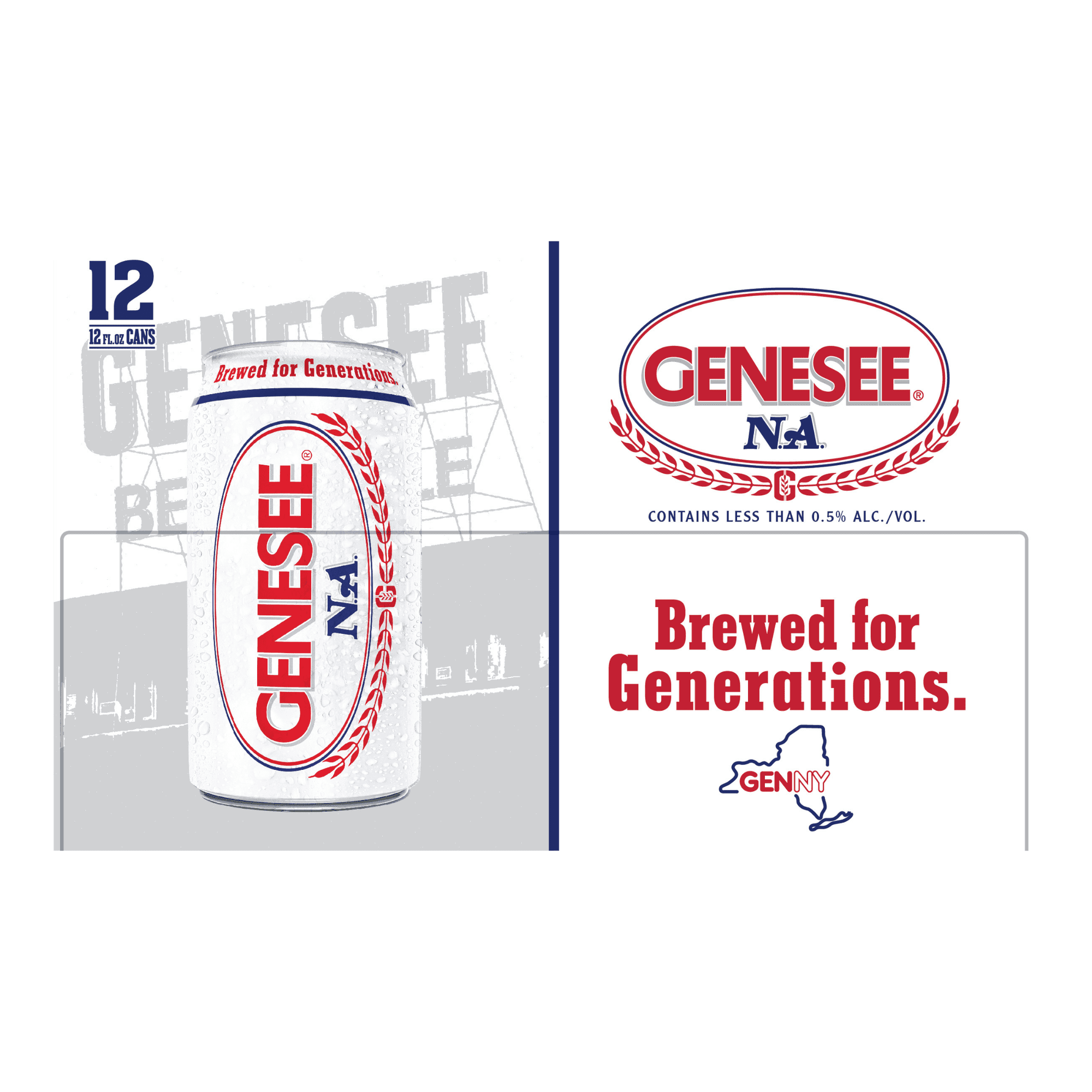 Genesee Non-Alcoholic Beer, 12 Pack, 12 fl. oz. Aluminum Cans, Domestic