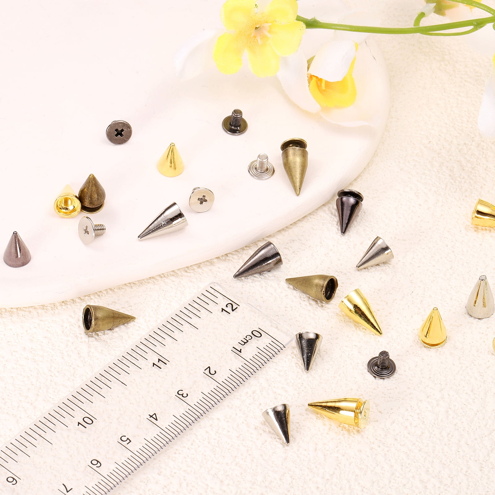 Uxcell 200 Sets Spikes and Studs, 7 x 13mm Cone Spikes Screw Back Studs Rivets, Cone Punk Spikes Rivet for Clothing Belts Bags DIY Leather Crafts, Silver