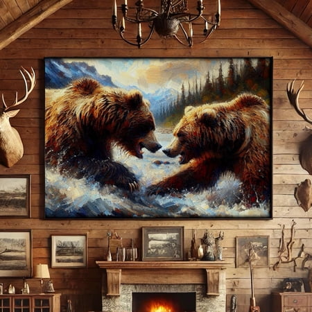 Grizzly Bear Battle Alaskan Wildlife Unframed Paper Print
