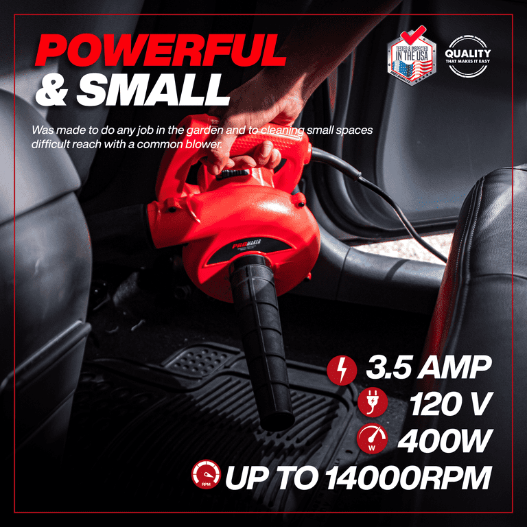 PROMAKER Mini Leaf Blower, Corded Small Handheld Blower/Vacuum for Home  with a Variable Speed (7 Levels of Speed) 2 in 1, 3.5 AMP Mini Blower with  a dust Bag for Computer/Leaf/Dusting 400W