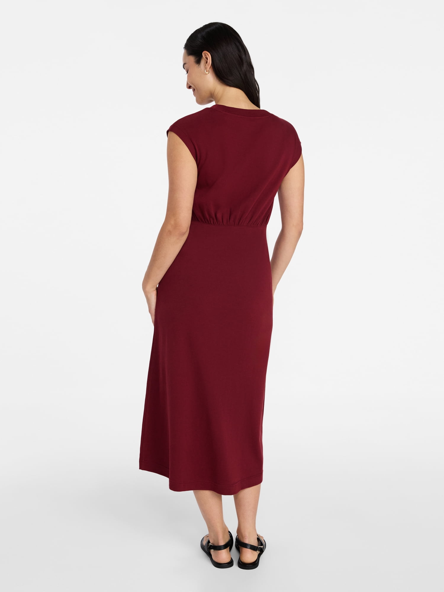 Time and Tru Women’s Cotton Knit Midi Dress with Dolman Sleeves, Sizes XS-XXXL