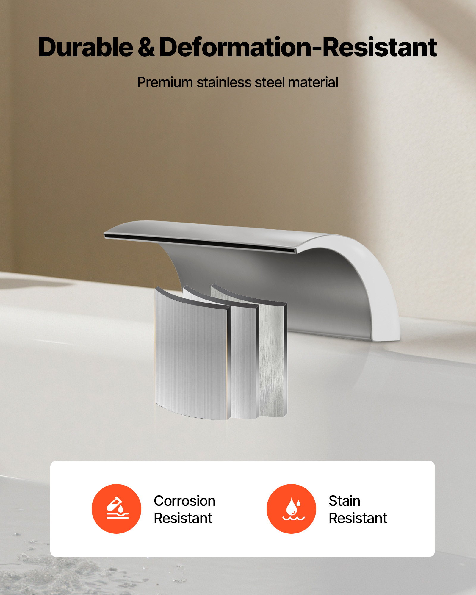 VEVOR Roman Tub Faucet, 3 Hole Waterfall Bathtub Faucet, Bath Tubs Faucets Set with 2 Handles, Deck Mount Bath Tub Faucets Set for Adult Bathing, Silver, Waterfall Spout Design, Temperature Control