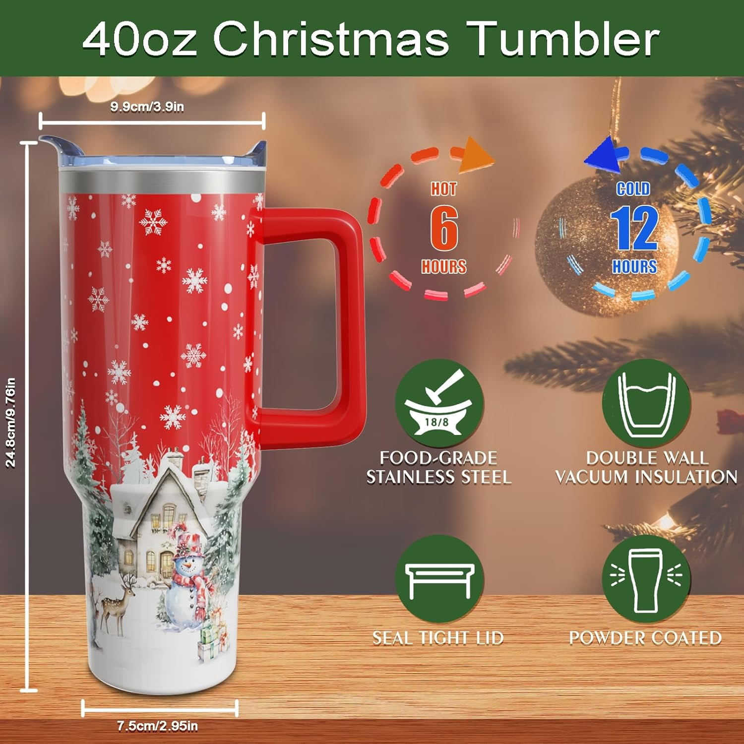 40oz Christmas Tumbler With Handle Lid and Straw, Stainless Steel Pink Xmas Snowman Insulated Coffee Cup, Christmas Gifts for Women/Mom/Daughter/Aunt/Girlfriend