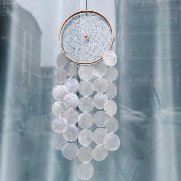 Sinkoo Handmade Capiz Shell Wind Chimes, Seashell Hanging Beach Coastal Ocean Home Decorative, Unique Natural Shell Windchimes With Dream Catcher Design, Great Memorial Sympathy Gift(White)