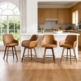 thumbnail image 4 of WOOW DEPOT 25" Swivel Bar Stools Large Seat Set of 1, Upholstered PU Leather w/ High-Back & Arm & Rubberwood Legs, Modern Island Counter Barstools Kitchen Pub Chair, 4 of 12