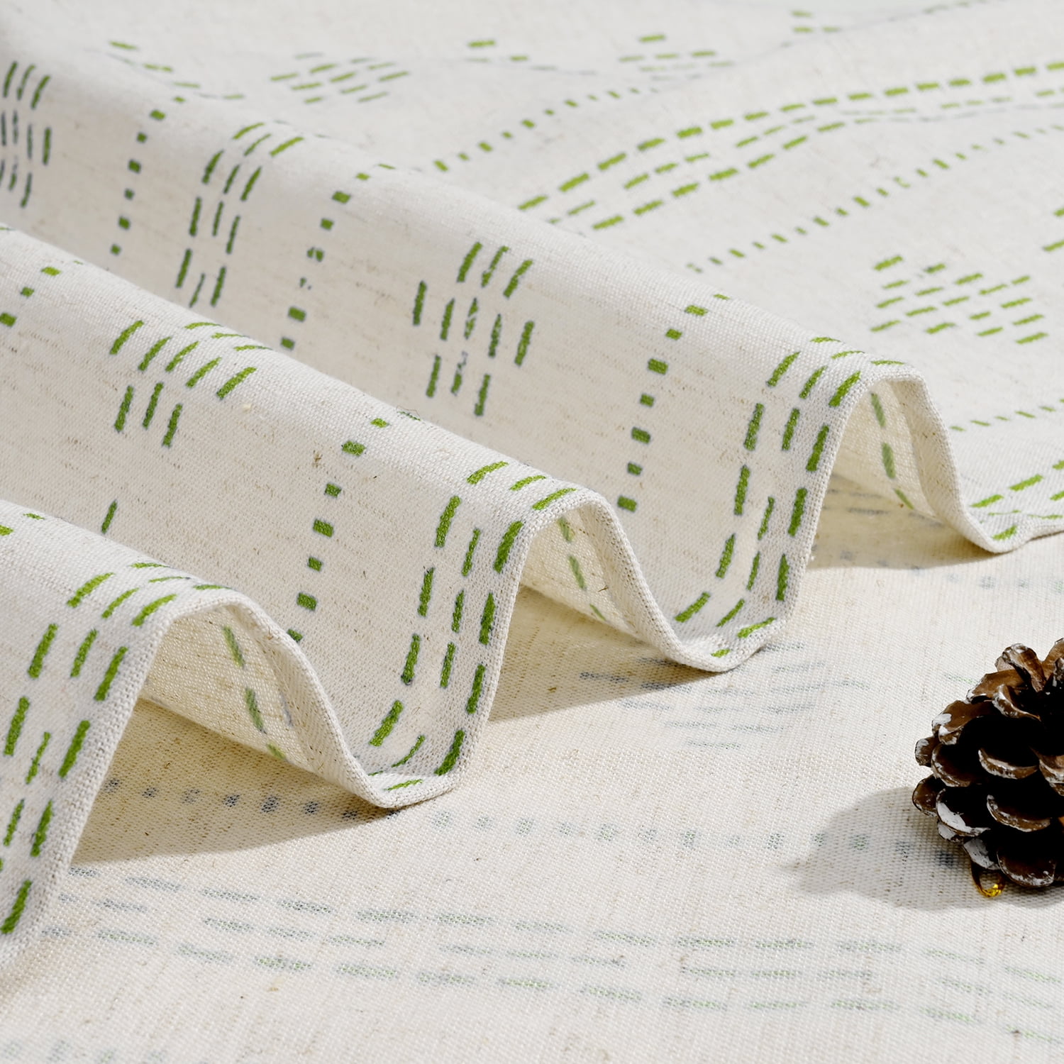 Alishomtll Boho Farmhouse Curtains Linen Light Filtering Sage Green Geometric Striped Window Drapes ,52"x63", 2 Panels