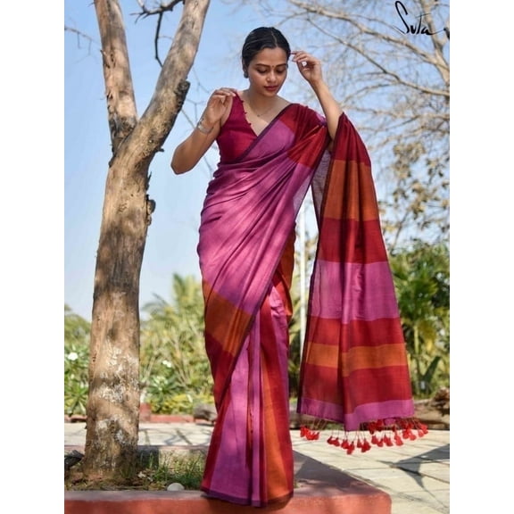 Womens Cotton Blend Weaving Saree with Blouse Peace Georgette Saree Wedding, Partywear Traditional Bridal Ethnic Wear