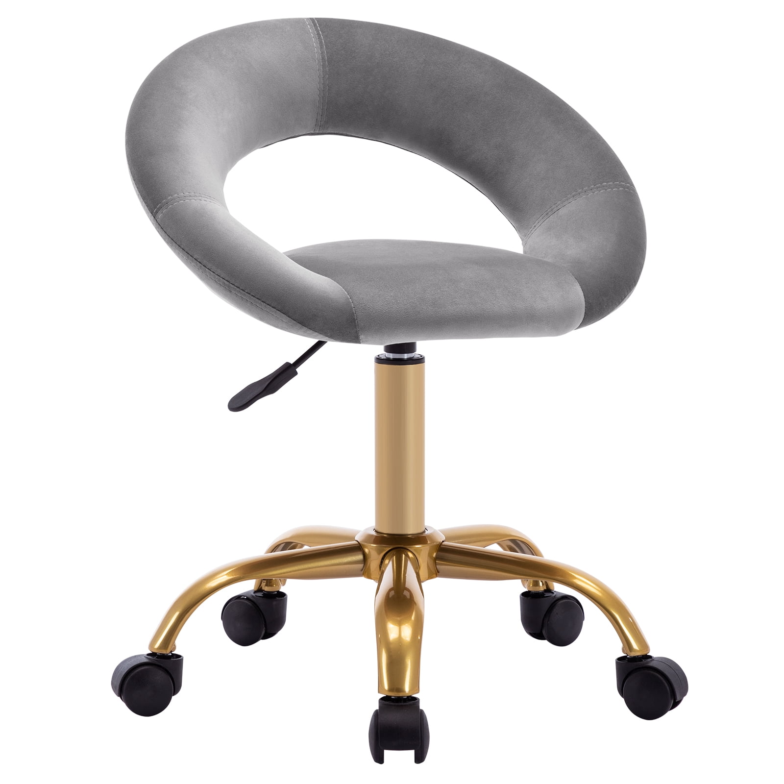 Duhome Faux Leather Home Office Chair Work Rolling Stool Adjustable Swivel Desk Chair on Wheels Modern Salon Stool, Gray