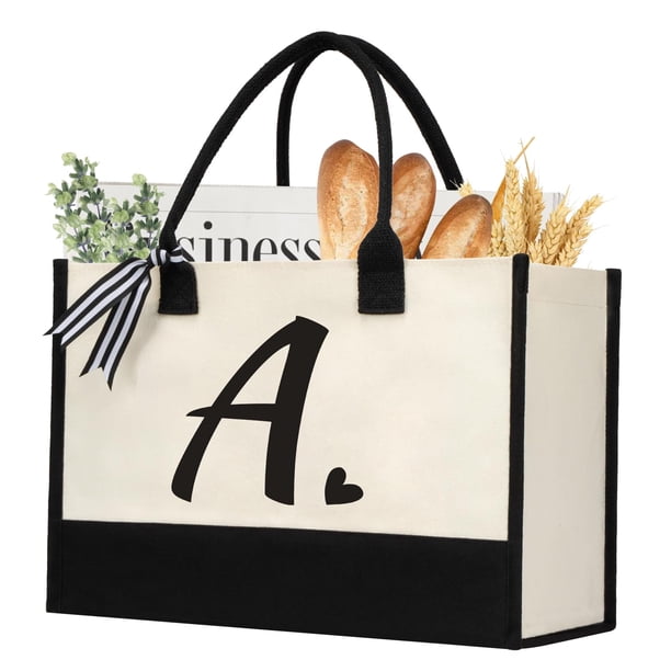 shenee Bolsa de lona con inicial, bolsa de yute de playa personalizada, regalo para mujeres, vacaciones, amigos, regalo de cumpleaños, playa, boda (letra A)