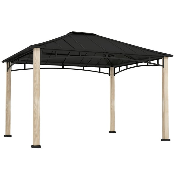 Outsunny 10' x 12' Hardtop Gazebo with Metal Roof, Wood Grain Frame