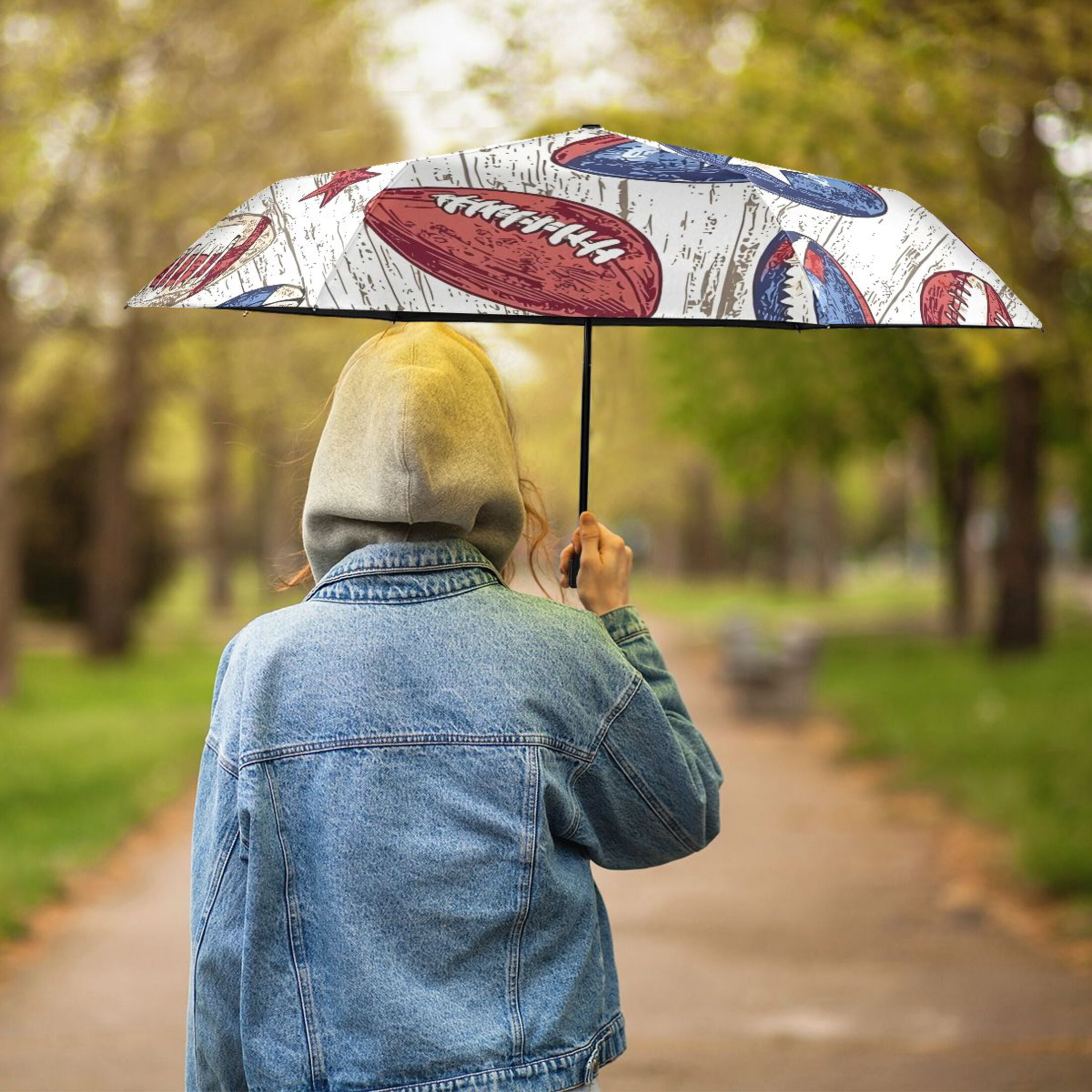ALAZA American Rugby Football UPF 50+ Compact Folding Umbrella for Rain Travel Umbrella Packable