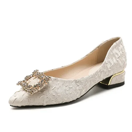 

Women‘s Pointed Toe Chunky Heel Shoes Faux Rhinestone Breathable Slip-on Shoes Women‘s Footwear