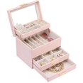 thumbnail image 1 of Organizador de Joyas, Estuche Joyero con Ventana Transparente y Cajón de Pendiente Pulsera Collar Anillo Reloj Brazalete Arete Arracada Colgante Almacenaje Joyería para Mujer -Rosa, 4 Capas, 1 of 7