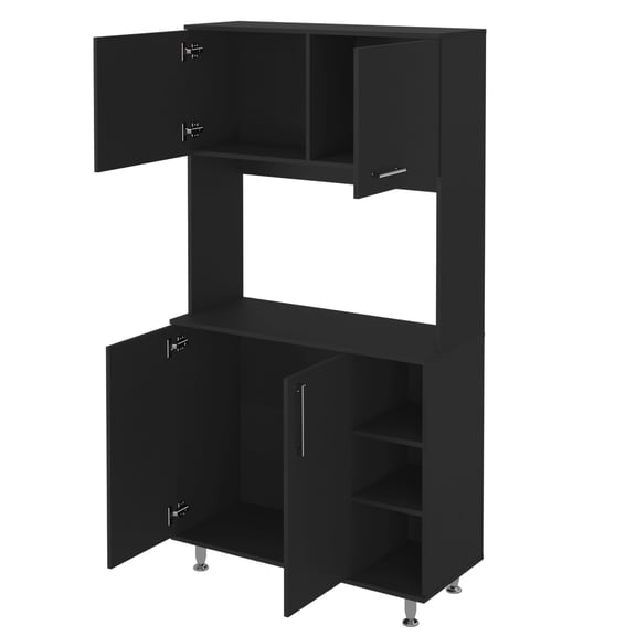 FM FURNITURE Modern Colorado Engineered Wood Pantry Cabinet 4 Doors in Black