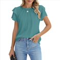 thumbnail image 3 of Blusas Elegantes e Informales para Mujer, Blusas de Trabajo, Camisas de Verano, Trajes de Corta con Cuello Redondo 2025, Verde, Talla M, 3 of 8