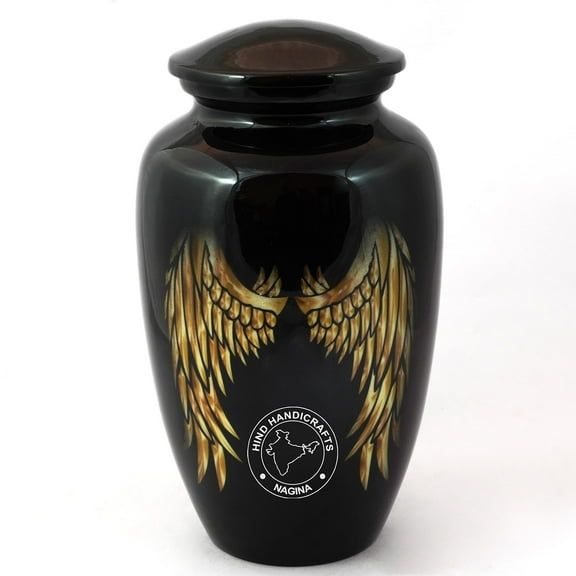 Aluminium Cremation Urn for Human Ashes - Adult Funeral Urn Handcrafted - Affordable Memorial Urn for Ashes - BAG INCLUDED (Angle Wings, 200 Cubic Inches)