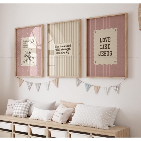 Western Christian Wall Art Vintage Cowgirl Nursery Decor Western Bible Verse Set 3 Unframed Paper Print 8x12
