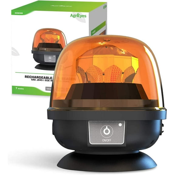 Agrieyes Magnetic Beacon Light Wireless, Class I Portable 12-24V Rotating Warning Lights, Rechargeable Amber Flashing Safety Strobe Lights for Vehicles Trailers Trucks Tractor Bus Forklift Cars