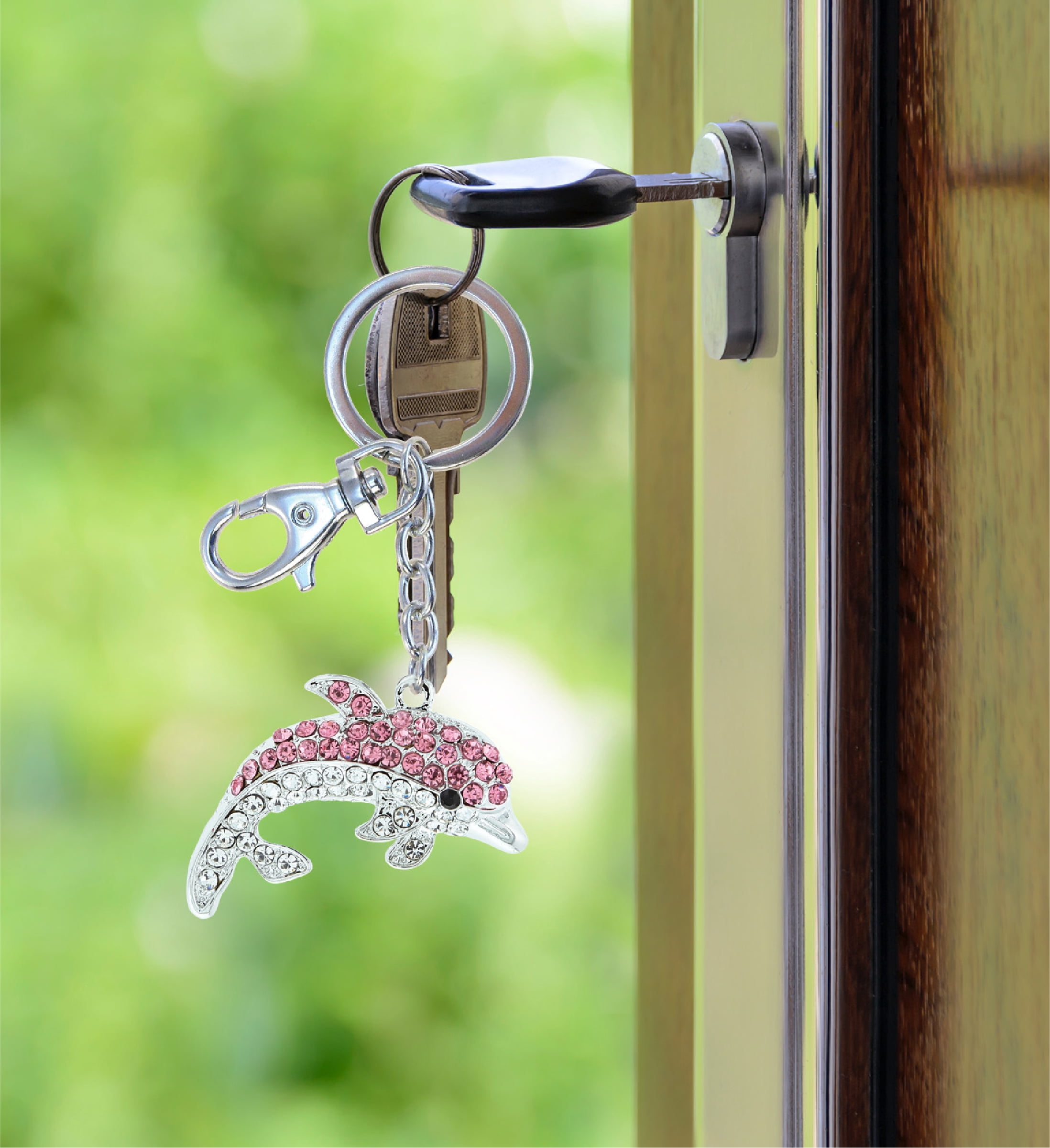 Aqua79 Sparkling Keychain Set of 6 – Seahorse, Sea Turtle, Starfish, Palm Tree, Shells, Dolphin 3D Charm Rhinestones, Metal Alloy Key Ring - Accessory with Clasp for Key Chain, Purse and Backpacks