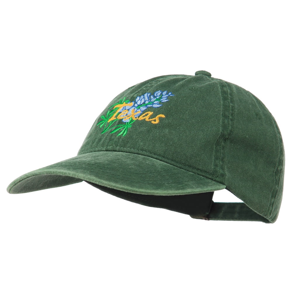 Texas State Bluebonnet Flower Embroidered Cap - Dk Green OSFM
