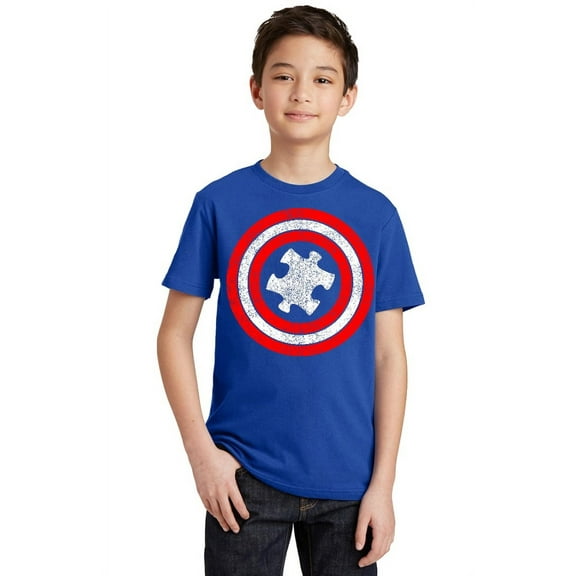 Captain Autism Red and Blue Hero Shield Youth T-shirt, Youth M, Royal