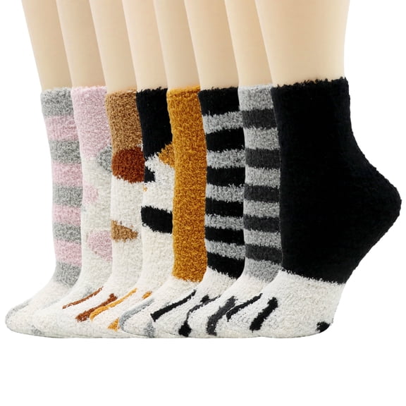 SPOKKI 8 Pairs Women Fuzzy Socks, Cozy Cute Cat Paw Socks, Christmas Gift for Girls