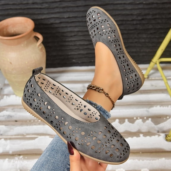 Wowcloth Women's Fashion Casual Solid Color Perforated Flats – Comfortable Slip-On Design with Breathable Upper for Spring, Ideal for Everyday Casual Wear