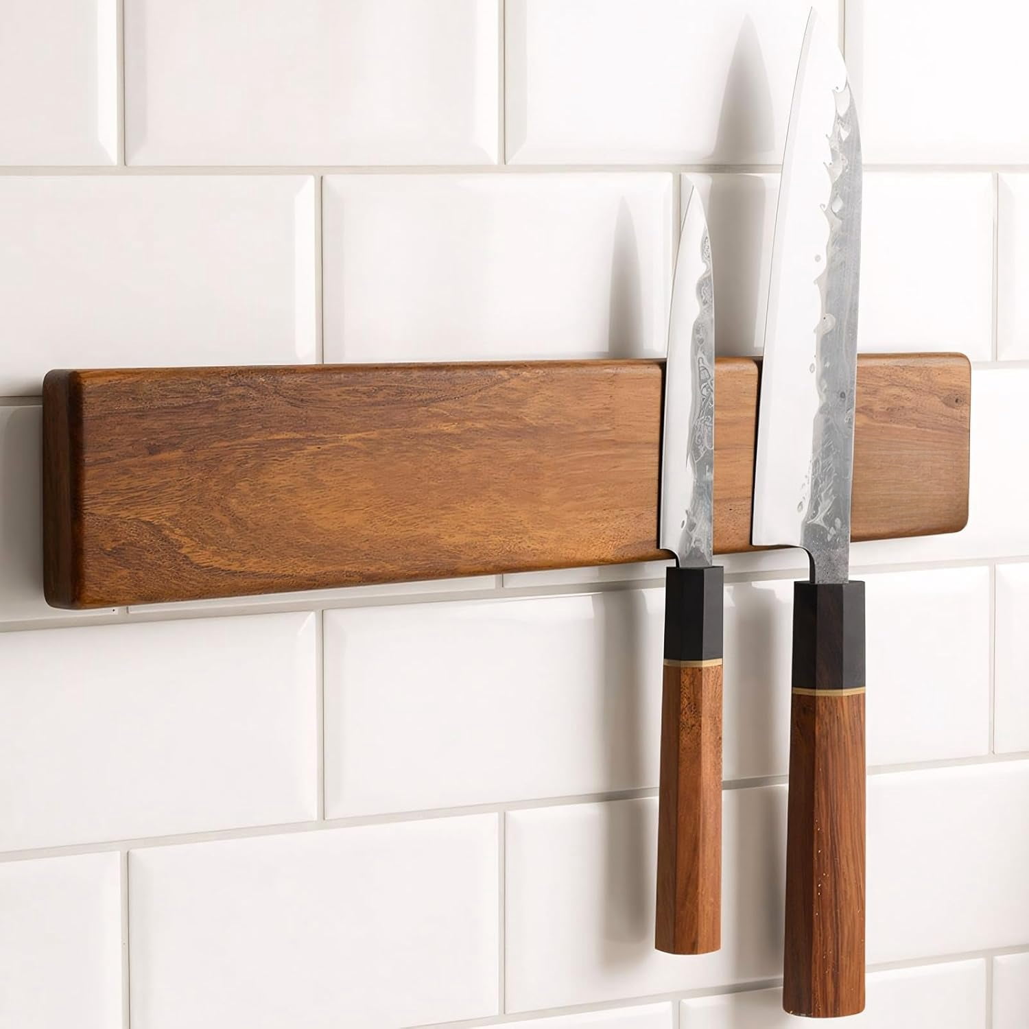 Magnetic Knife Strips, Magnetic Knife Holder for Wall 16 Inch, Acacia Wood Knife Magnetic Strip Use as Knife Bar, Knife Holder for Kitchen Utensil Organizer, Without hooks
